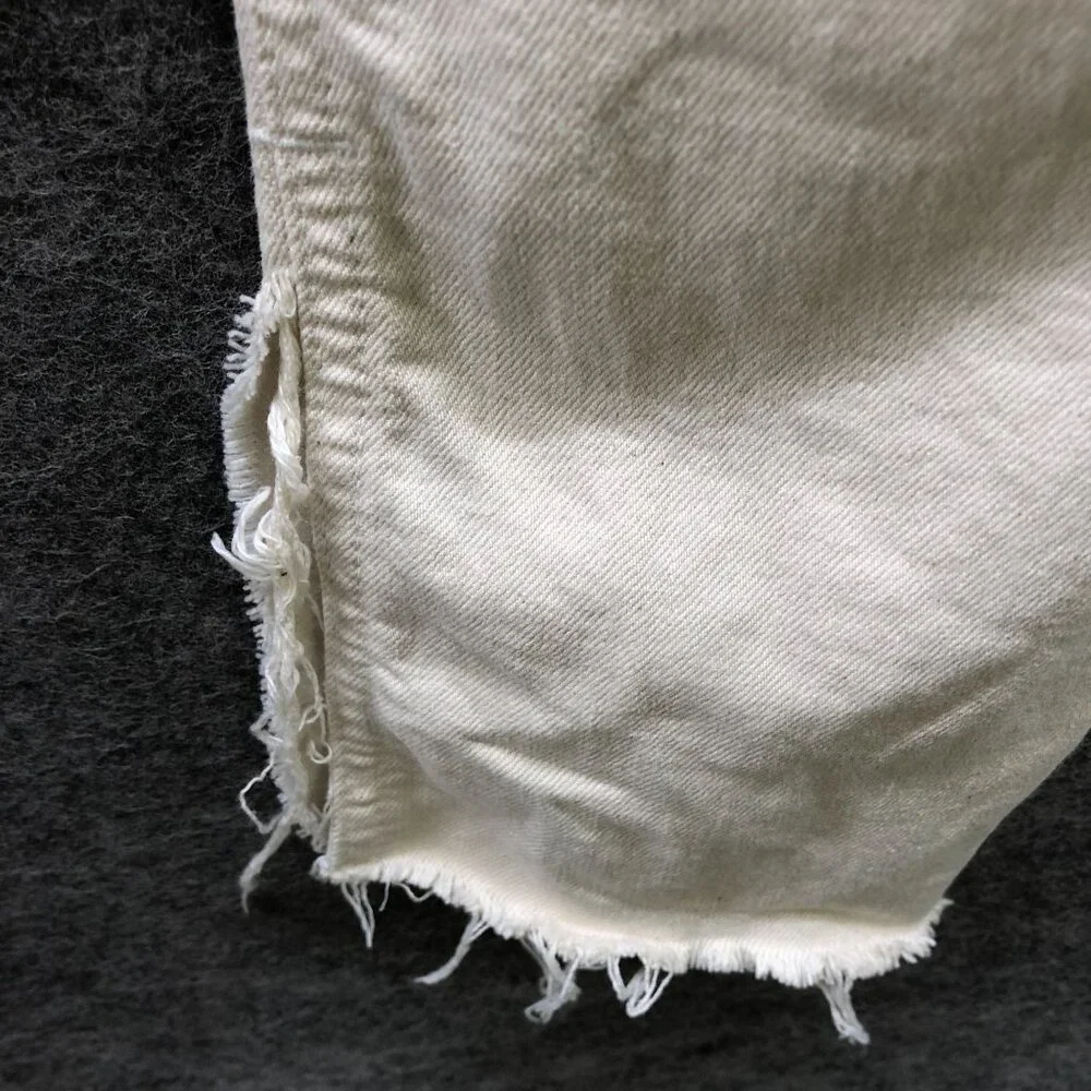 Zara High Rise Straight Jeans Womens 0‎ Ivory White Split Hem Frayed